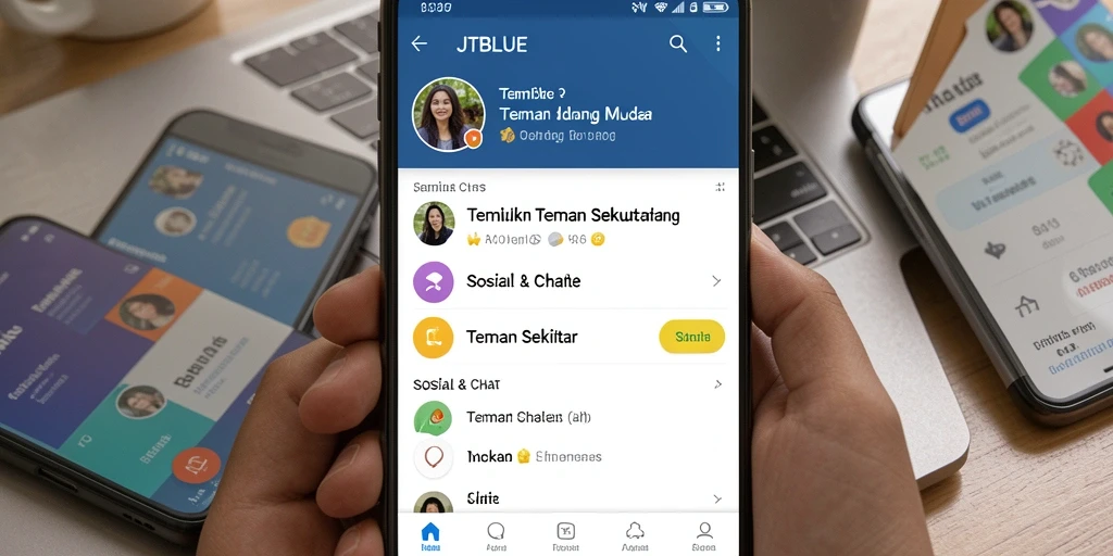 Tampilan antarmuka JTBLUE yang simpel untuk mencari teman sekitar.