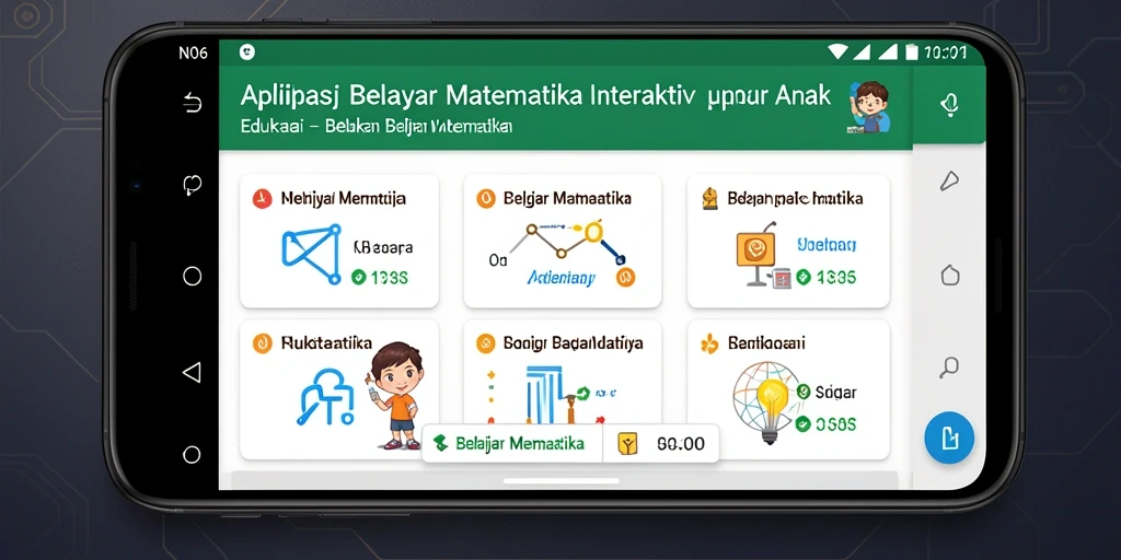 Antarmuka aplikasi N06 menampilkan berbagai permainan belajar matematika.