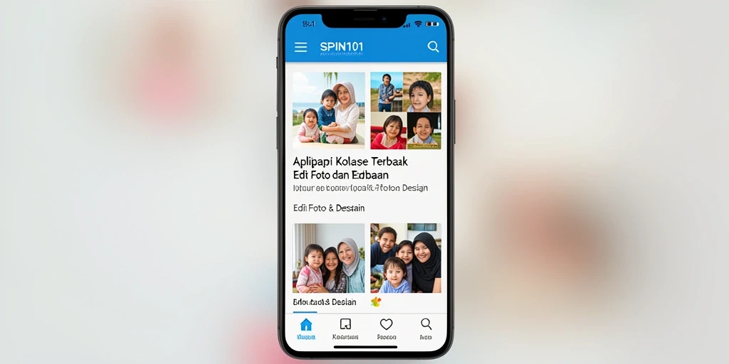 Screenshot utama SPIN101 menampilkan antarmuka kolase foto yang menarik dan fungsional.