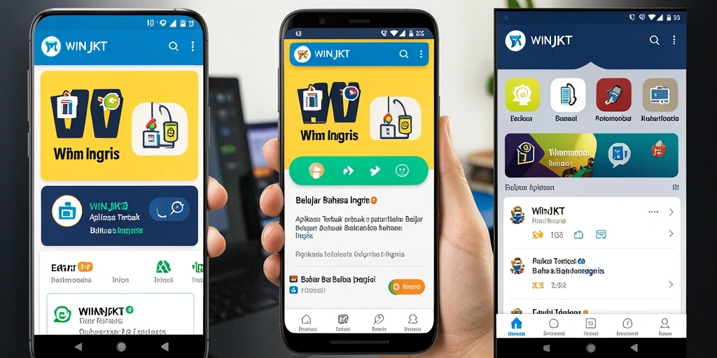 Screenshot aplikasi WINJKT yang menunjukkan fitur belajar bahasa Inggris.