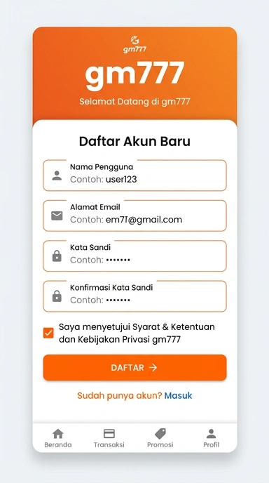 Registrasi Mudah Akun gm777 Untuk Pengguna Android